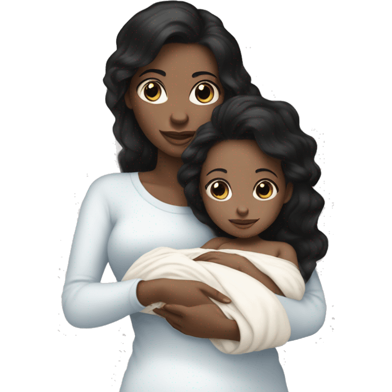 mom holding newborn baby girl with blue eyes white skin and black hair and white skin newborn girl bab white skin black hair emoji