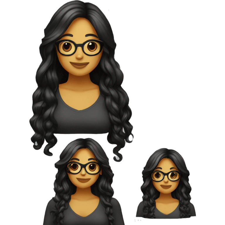 Chica cabello negro, liso, largo y con lentes emoji