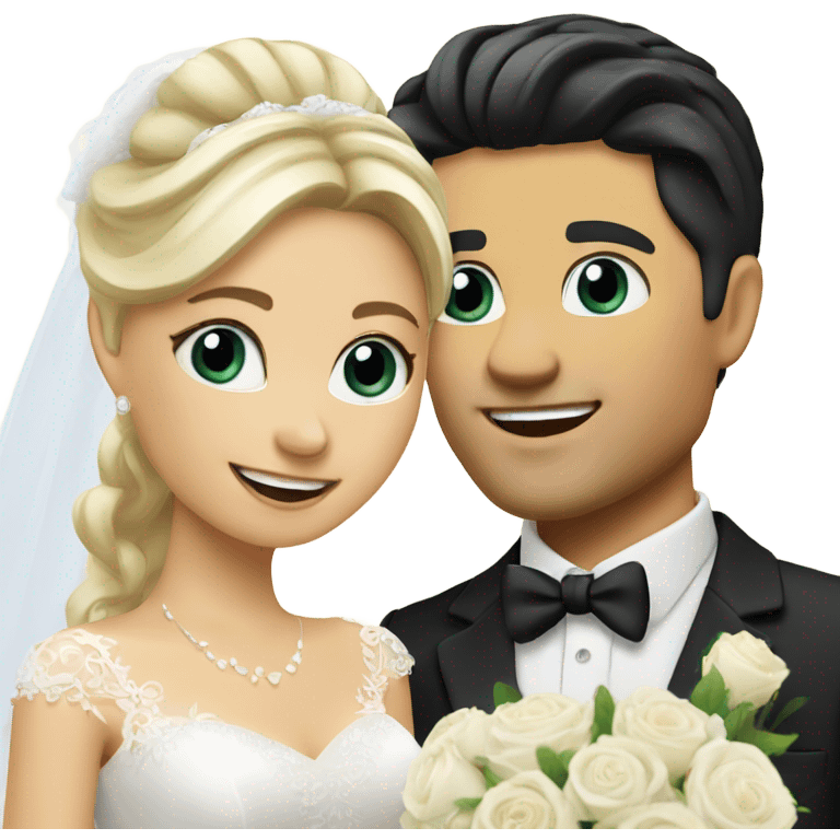 Pretty blonde bride and handsome Italian groom with black hair emoji