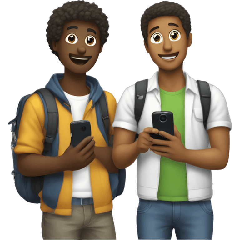 "Two male students taking photos with a cell phone." emoji