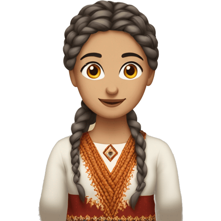 armenian woman with armenian traditional red, orange taraz, brown eyes, braided hair emoji