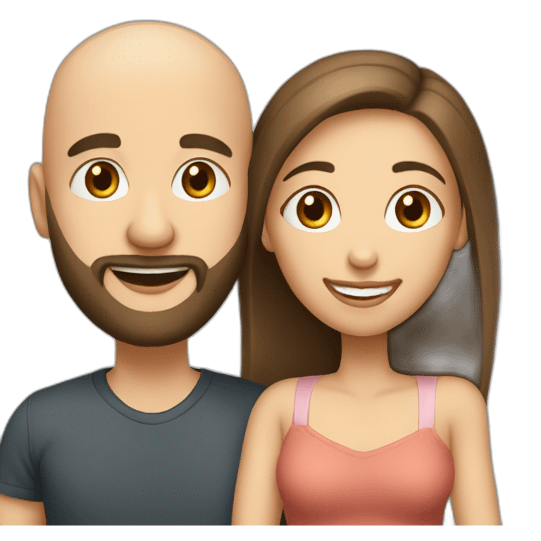 Happy-secret-couple-bald-guy-with-beard-very-short-haired-girl emoji