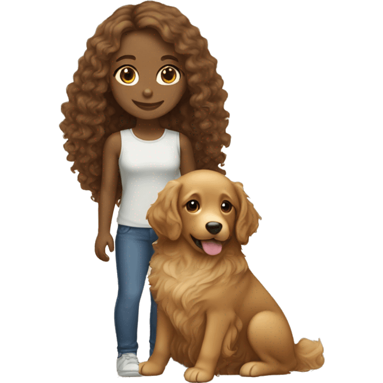 Tan skinned girl with  long brown curly hair with a golden retriever puppy emoji