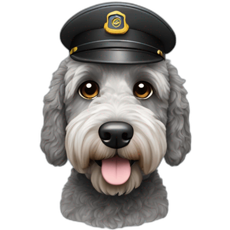 grey and black labradoodle dog with pilot cap on emoji