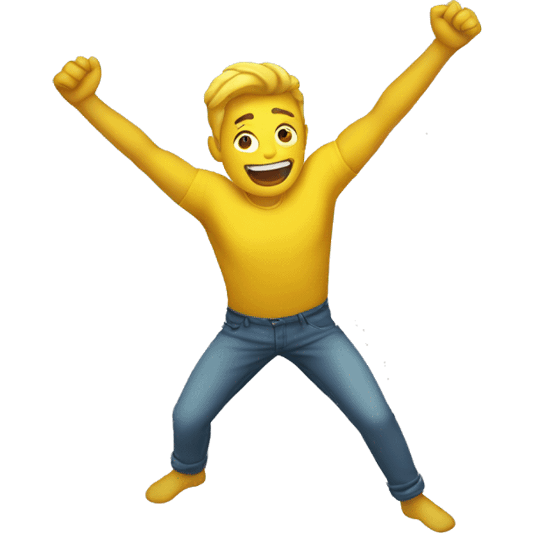  Man with yellow skin and legs raising both arms in the air emoji