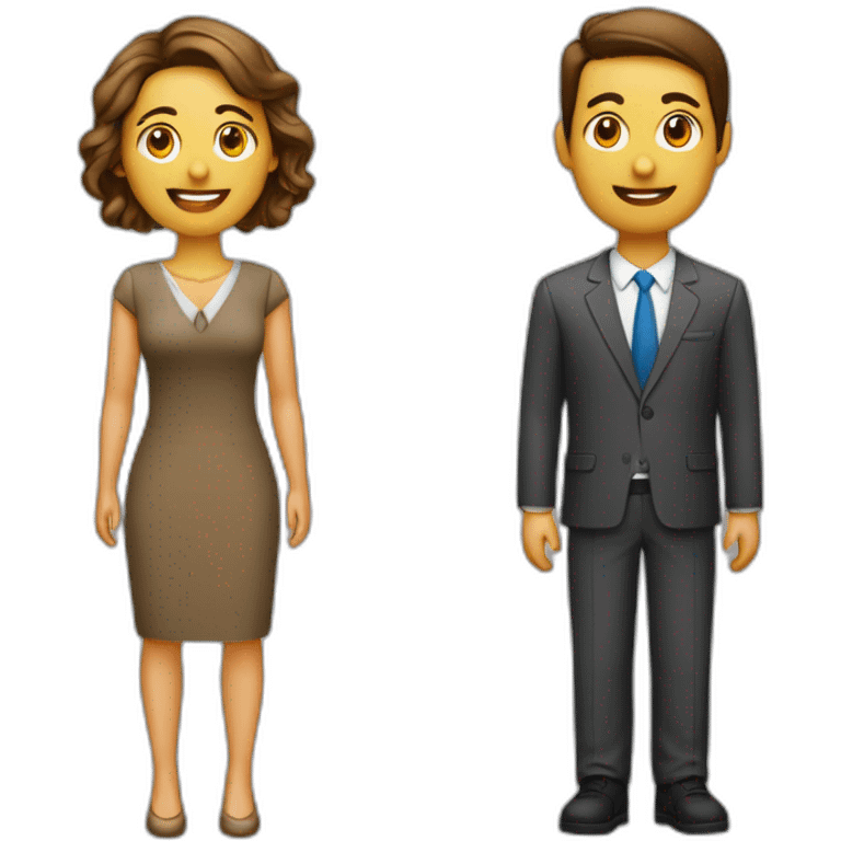 pareja de negocios con computadora sin corbata ambos pelo castaño emoji