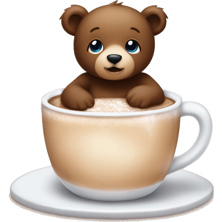 Baby bear inside of a cup of hot cocoa ￼ emoji