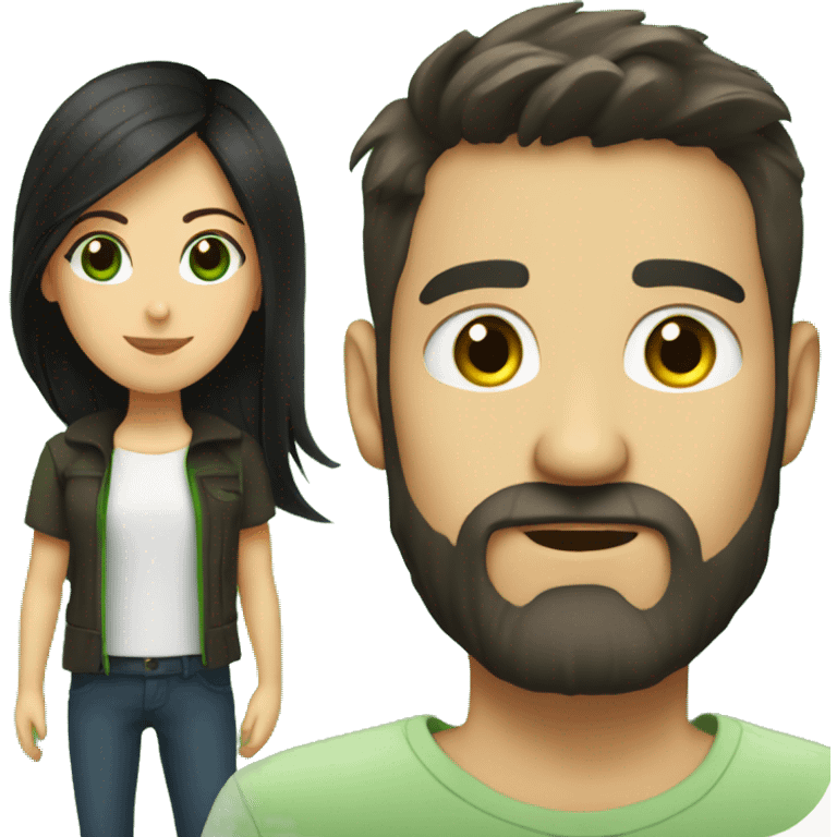 A dark-haired guy with a beard and a brunette girl with green eyes emoji