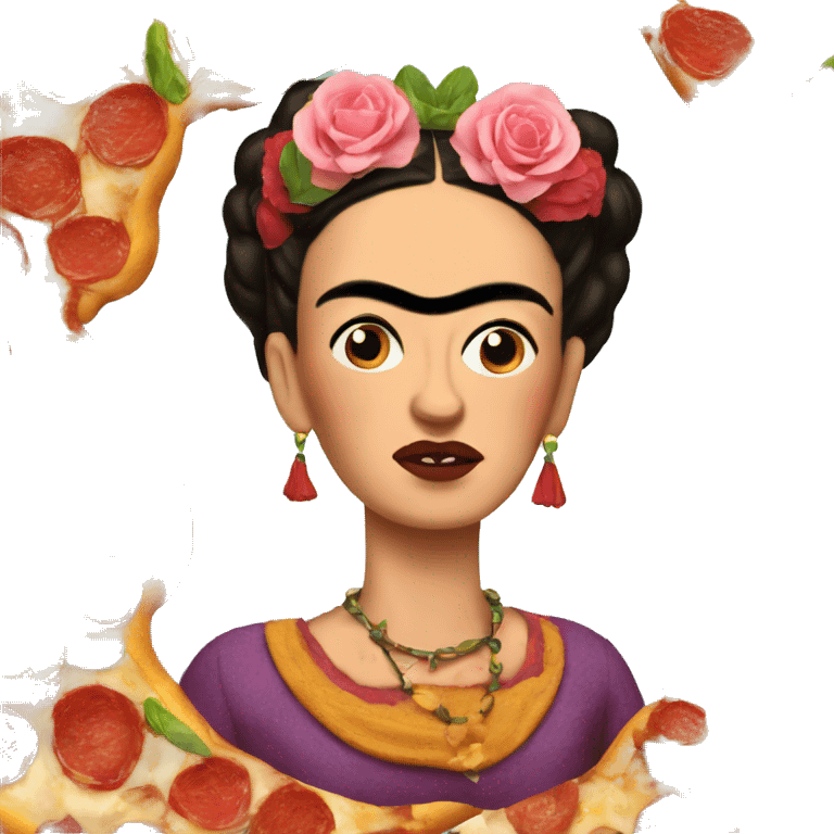 Frida Kahlo bites in a pizza emoji