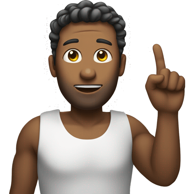 Man in bathroom holding one finger up emoji