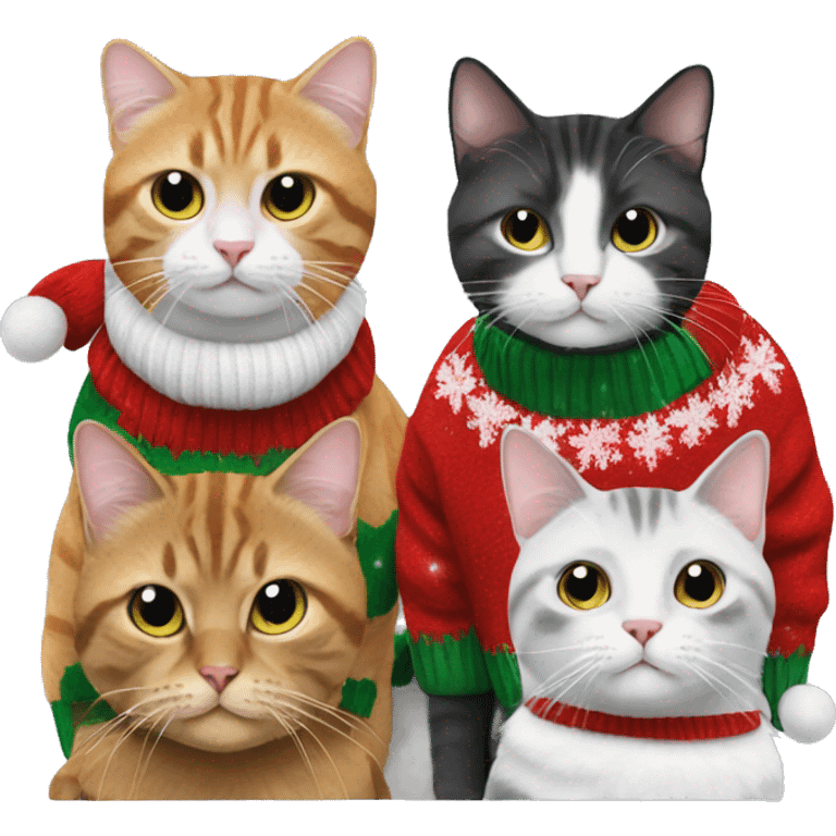 four cats wearing Christmas sweaters emoji