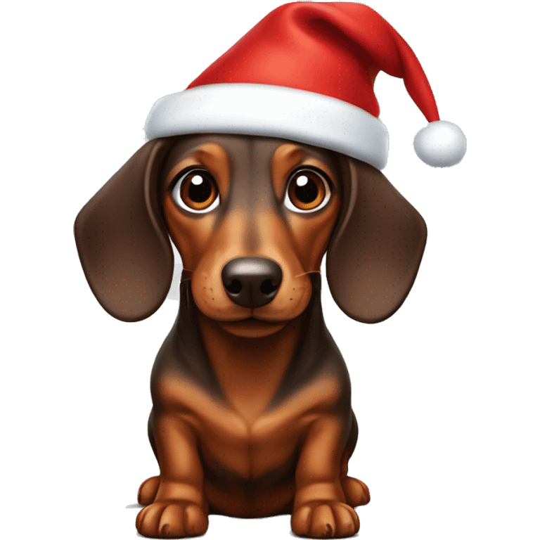 Brown dog dachshund with a Santa Claus hat emoji