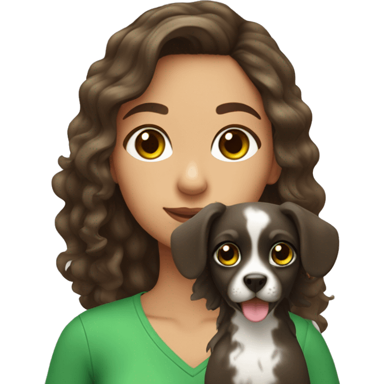 Brunette girl with wavy hair with green cheek conure emoji