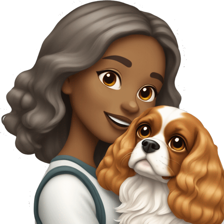 blonde girl and cavalier King Charles spaniel blenheim color emoji