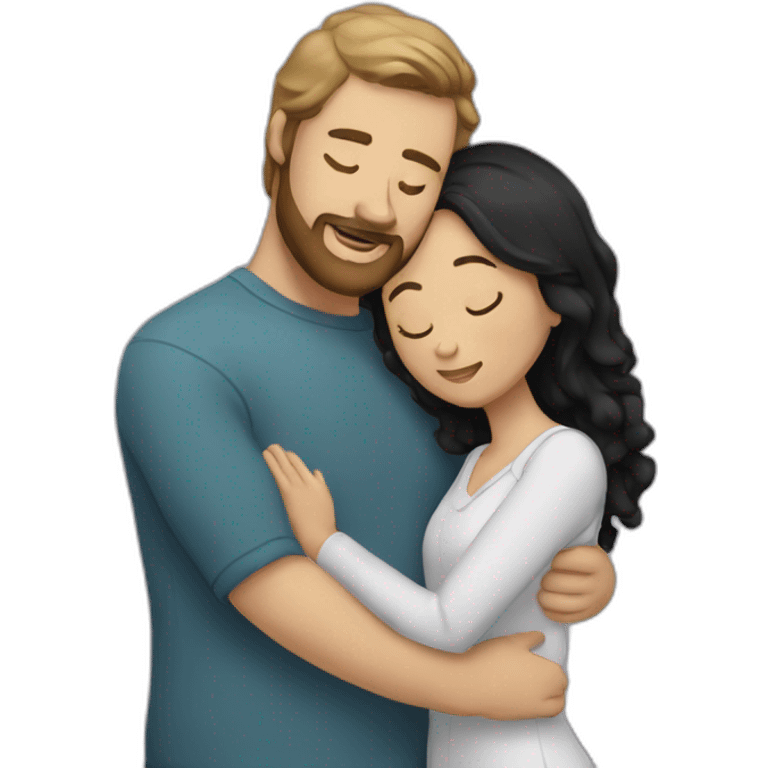 White man brown beard and hair hugging woman with long black hair emoji