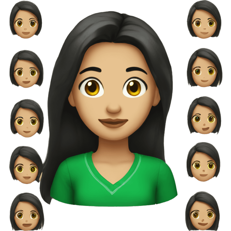 Mexican student with long black hair, brown eyes, green shirt, hoop earrings emoji