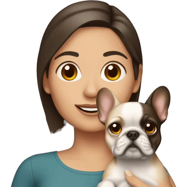 Brunette Woman holding tan French bulldog emoji