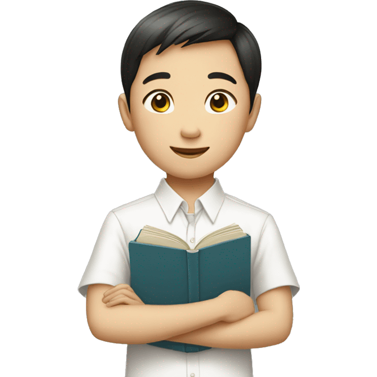 11 year old chinese boy with white formal shirt and a book emoji