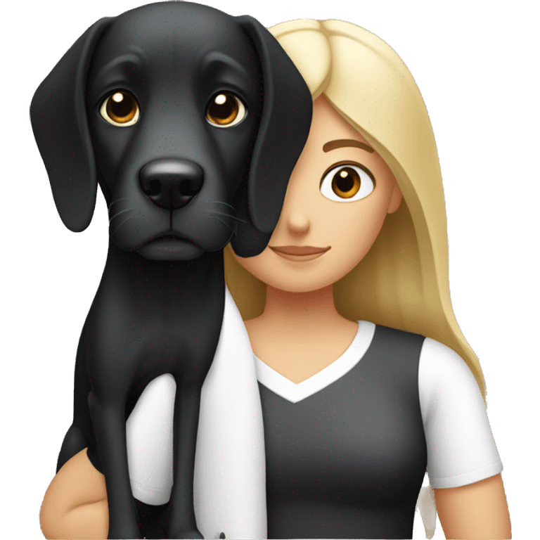 A girl with straight hair with a black dog with white breasts emoji