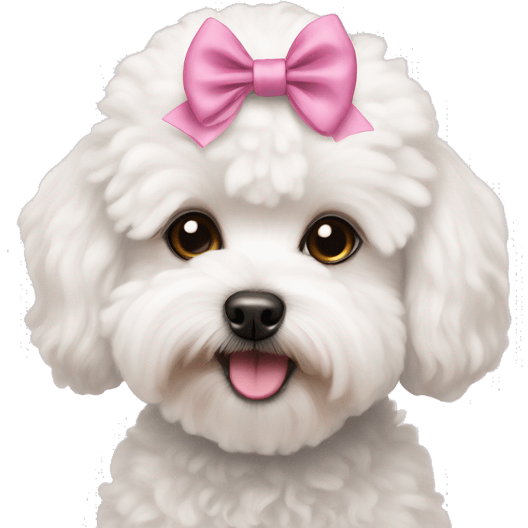 White Maltipoo Female Dog 1 year Puppy with Pink Bow  emoji