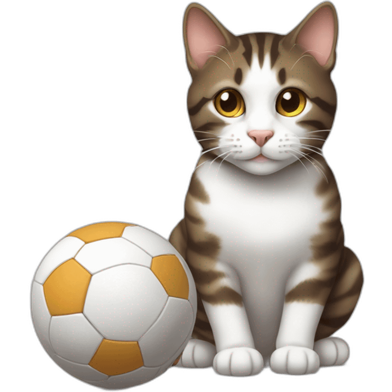 Dark brown and white Tabby Cat playing with a ball emoji