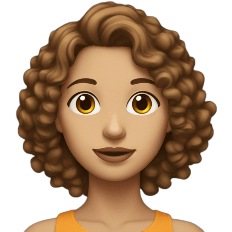 A woman with mediom Haight and curly brown hair and brown eyes and lught skin emoji