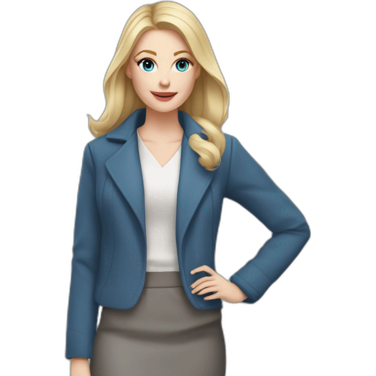 pale skin woman interior designer with cold blonde middle length hair, blue eyes, White blouse, Gray oversize jacket, Gray skirt holding a color palette in the hands emoji