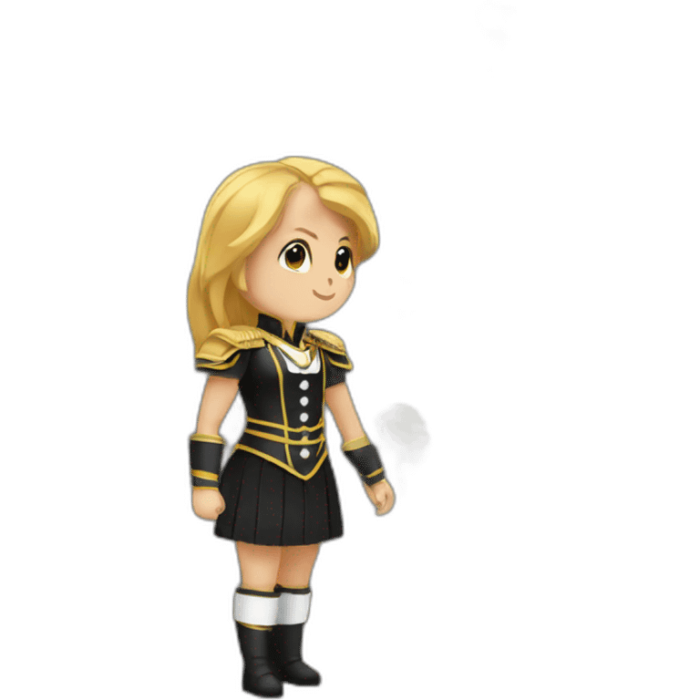 female baratone player in a marching band with a black and gold uniform and long hair emoji