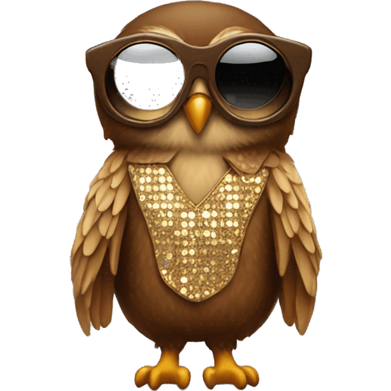 a brown owl emoji with sunglasses and a disco outfit on emoji