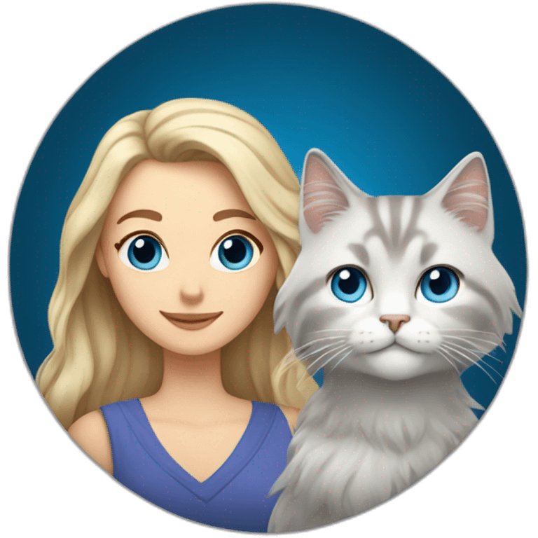 white guy with beard and woman with long blond hair and blue eyes carrying a grey and white Siberian cat emoji