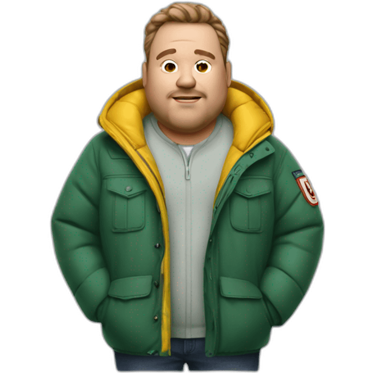 Fat man with Napapijri Rainforest Jacket emoji