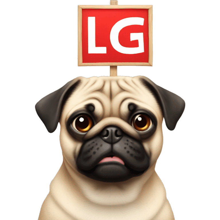 Pug holding a sign with a large red W over its head emoji