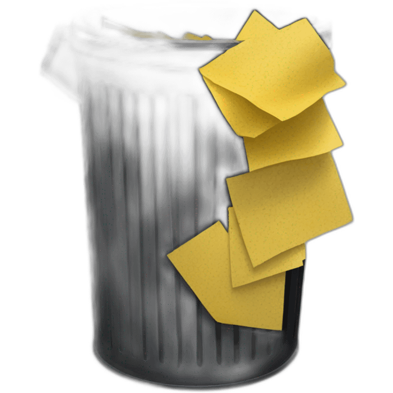 black mesh metal dustbin filled with yellow crumbled papers emoji