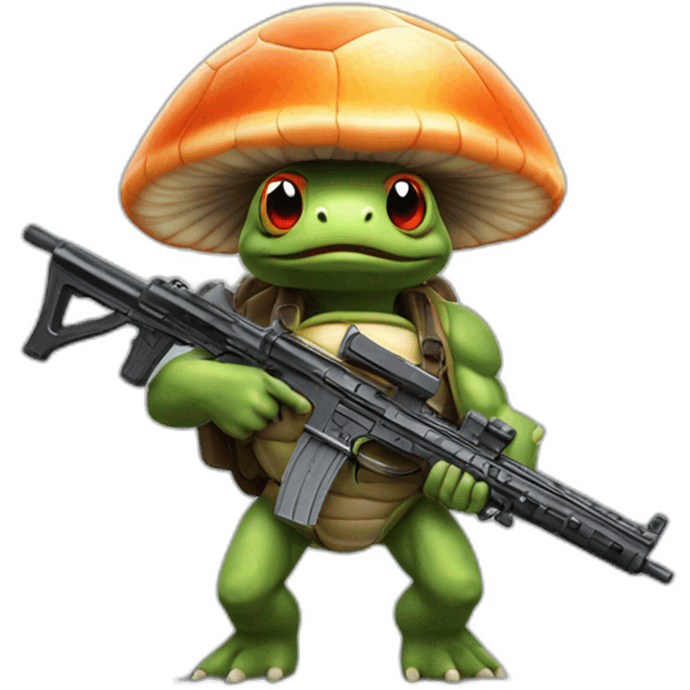 Strong muscles Mushroom turtle with a machine gun with turtle shell on helmet emoji