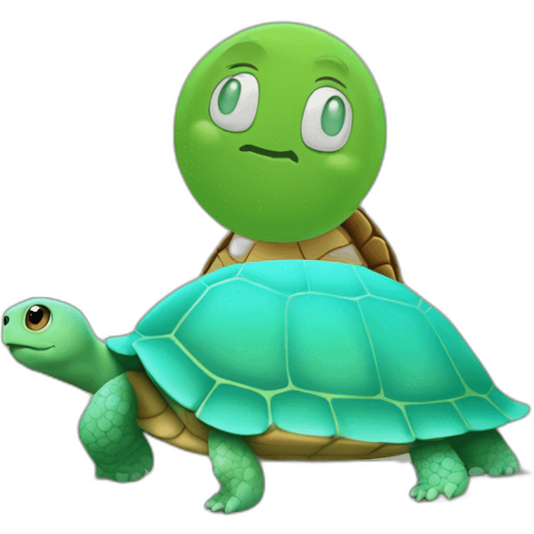 Une tortue sur un autre emoji