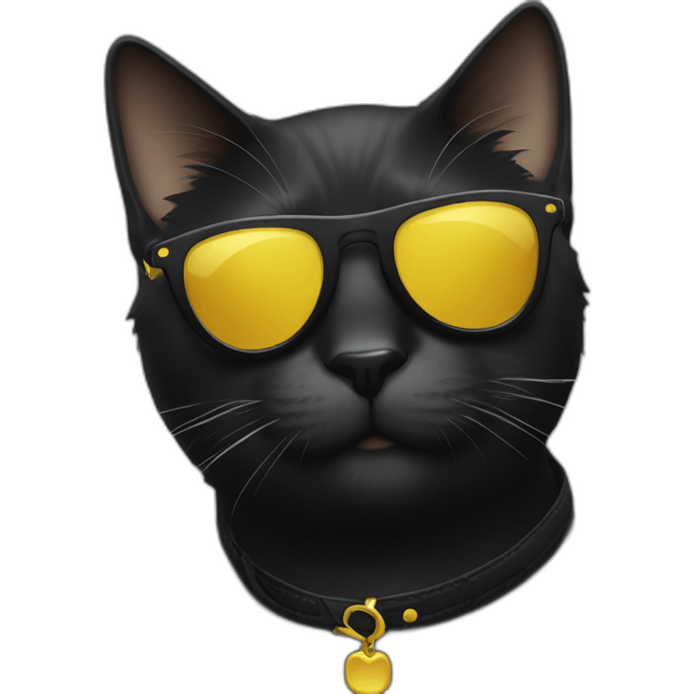 Black cat with sunglasses and yellow collar emoji