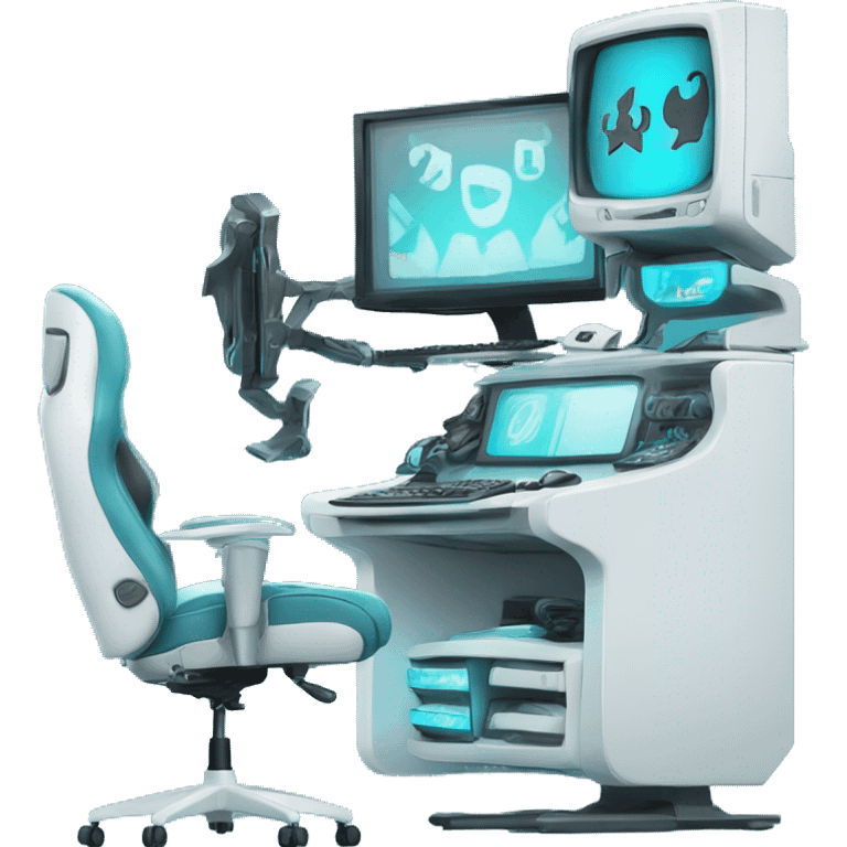 Cyan and white gaming setup  emoji