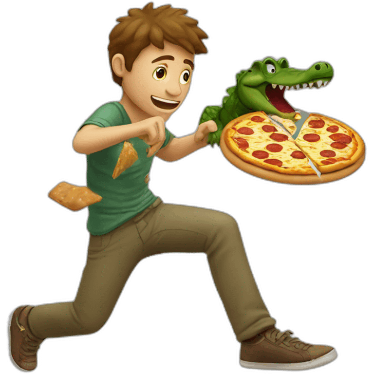 Guy kicking Crocodile while eating pizza emoji