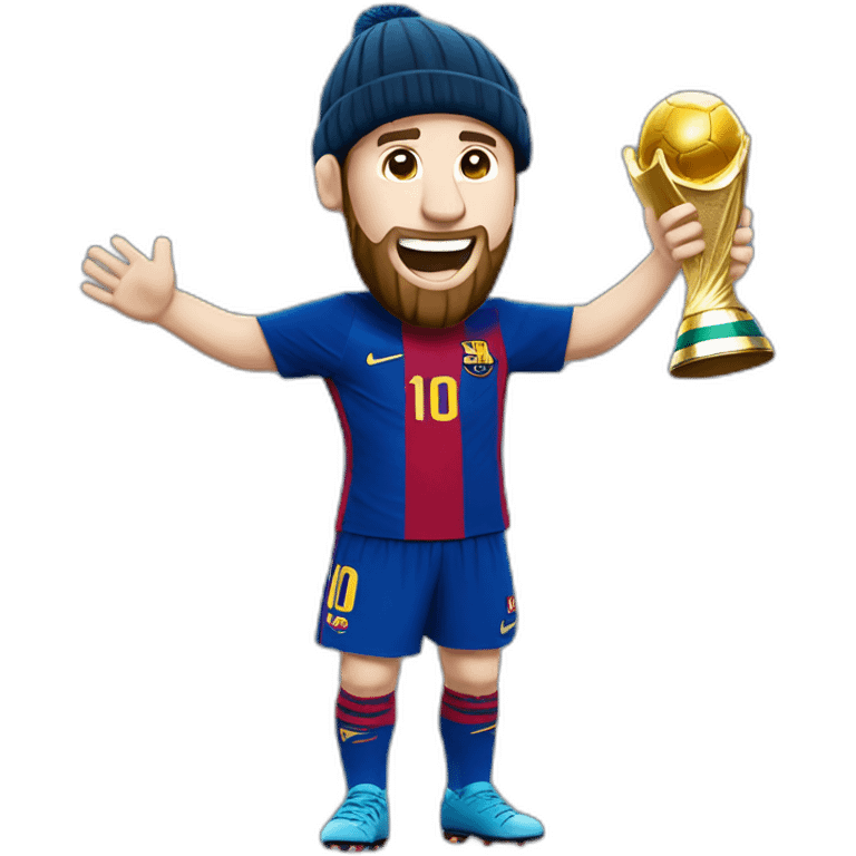 messi levantando la copa del mundo con un gorro de navidad puesto emoji