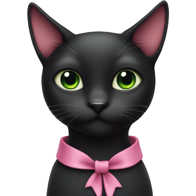 Black cat with green eyes with pink bow around neck  emoji