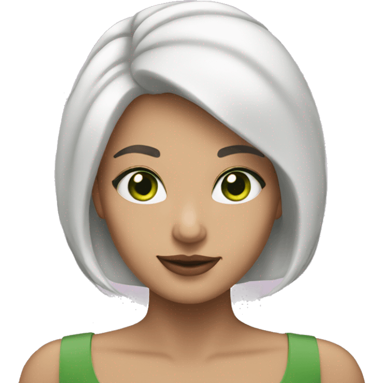 woman with white hair with pink tips.  She has green eyes. emoji