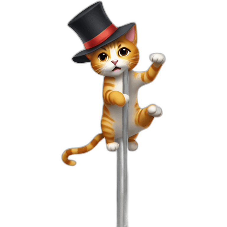 Cat pole-dancing with a hat emoji