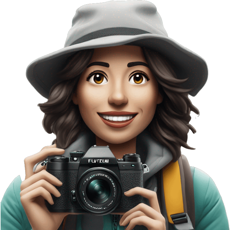 woman photographer fujifilm camera hiking taking photo brunette emoji