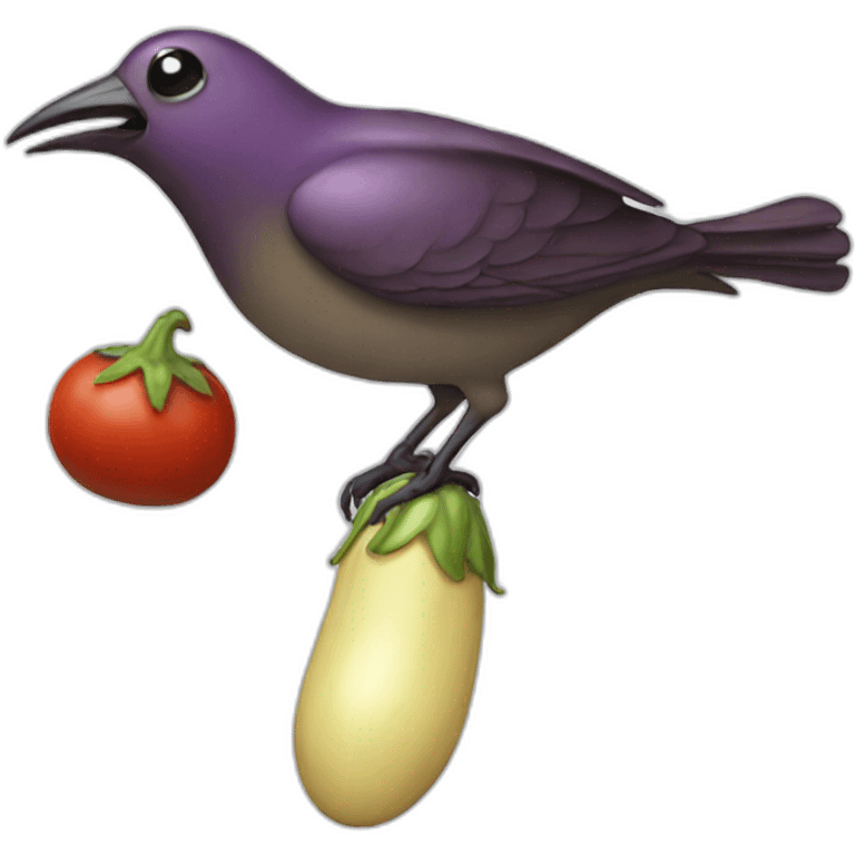 Bird eating eggplant emoji