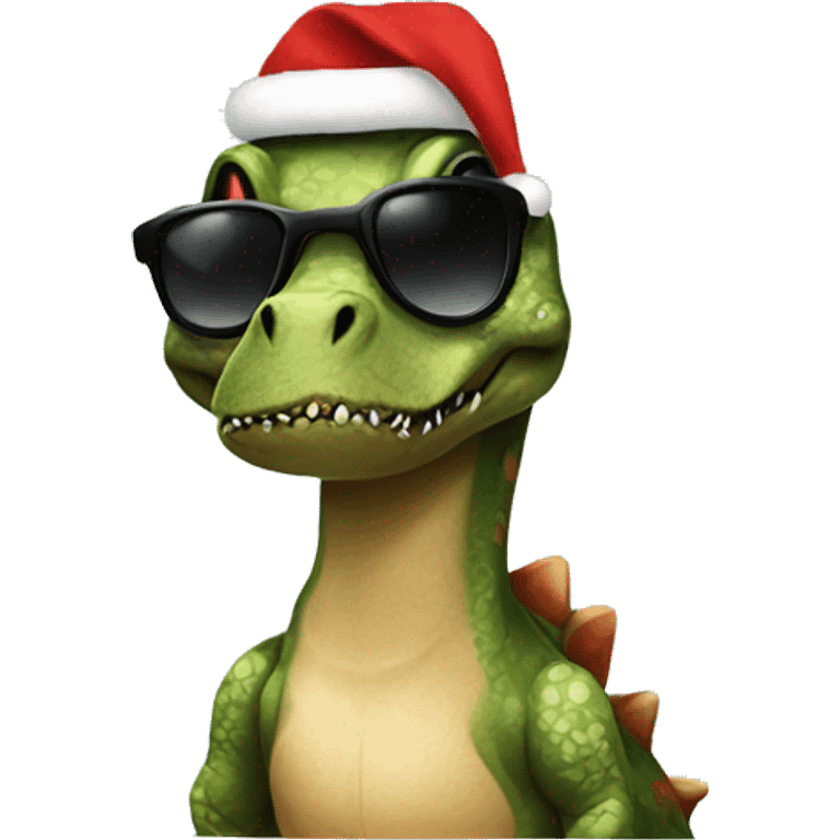 dinosaur with santa hat and sunglasses emoji