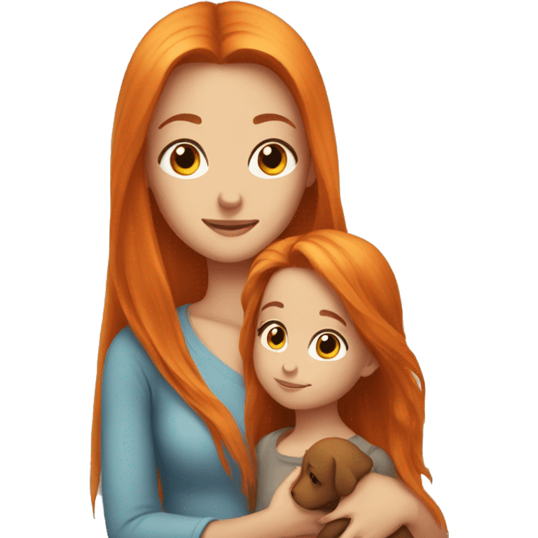 Girl with long orange hair holding boy baby with brown hair  emoji