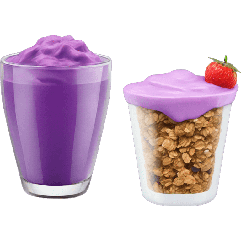 Make a glass with purple yogurt, and granola with fruits  emoji