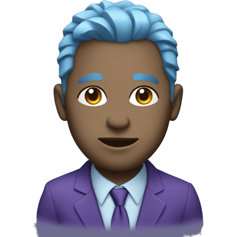 head with gray skin, blue hair, eyes that look to the left. he wears a purple suit emoji