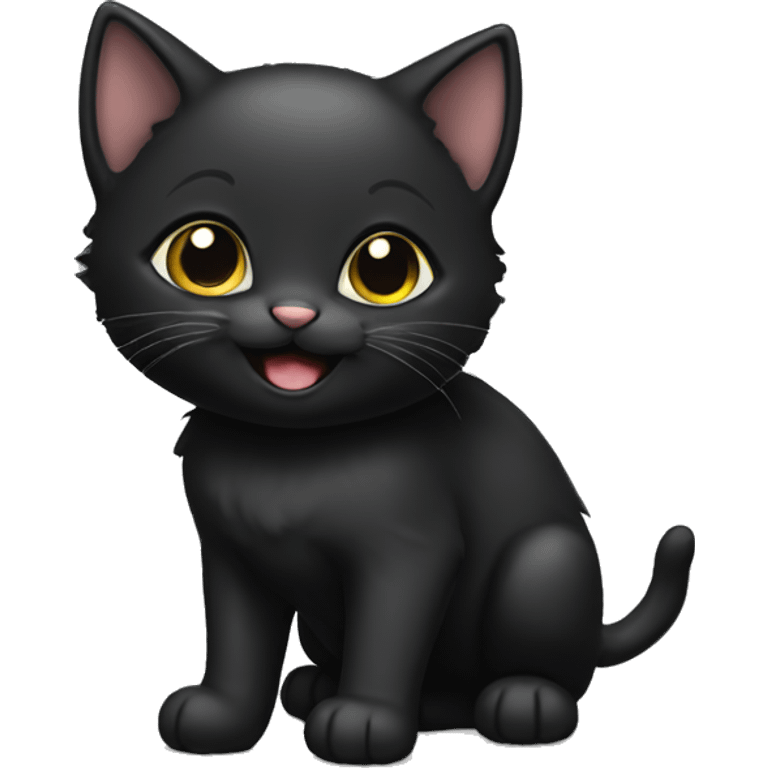 a cute all black kitten with an happy face emoji