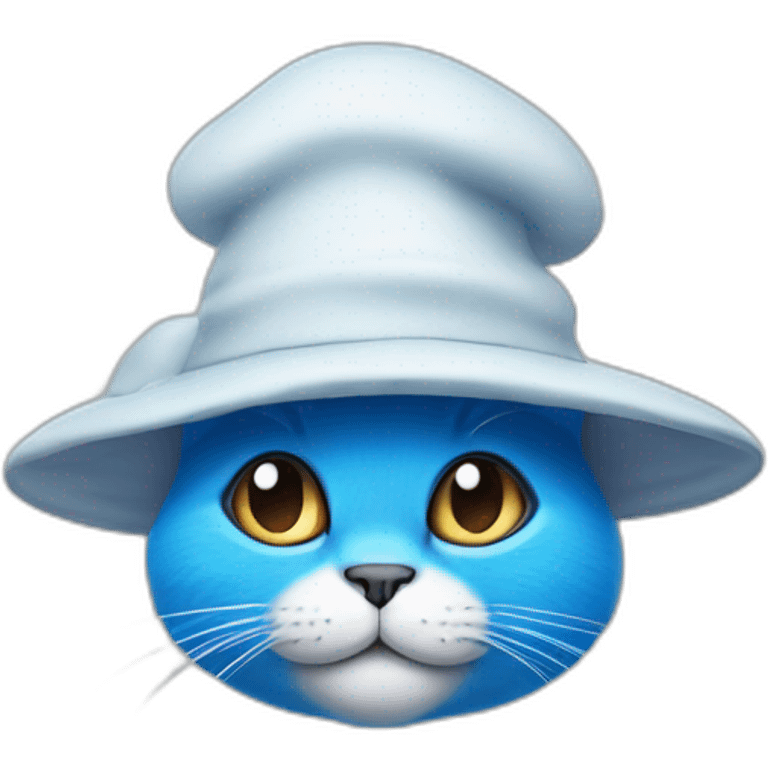 Blue Smurf cat head wearing mushroom like a hat emoji